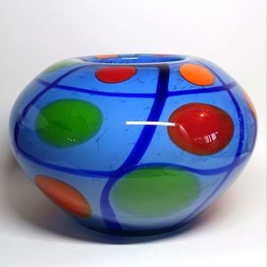 MIHAI TOPESCU COBALT MUTLI COLOR ART GLASS VASE